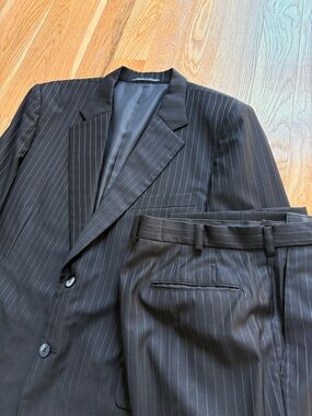 Giorgio Armani Classico Italy Super 170s Wool Cashmere Pinstripe Suit 42R 34x30
